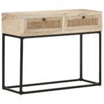 Table console 100x35x76 cm Bois de manguier et canne naturelle – Image 7