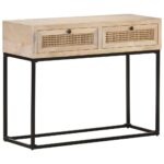 Table console 100x35x76 cm Bois de manguier et canne naturelle – Image 8