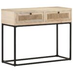 Table console 100x35x76 cm Bois de manguier et canne naturelle – Image 9