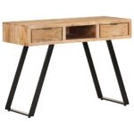 Bureau 107x45x79 cm Bois d'acacia solide avec bord naturel – Image 9