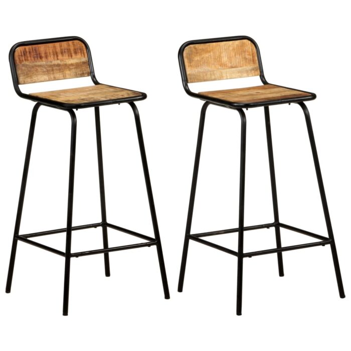 Chaises de bar lot de 2 bois de manguier solide – Image 1