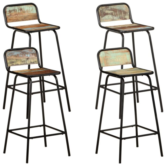 Chaises de bar lot de 4 bois de récupération solide – Image 1