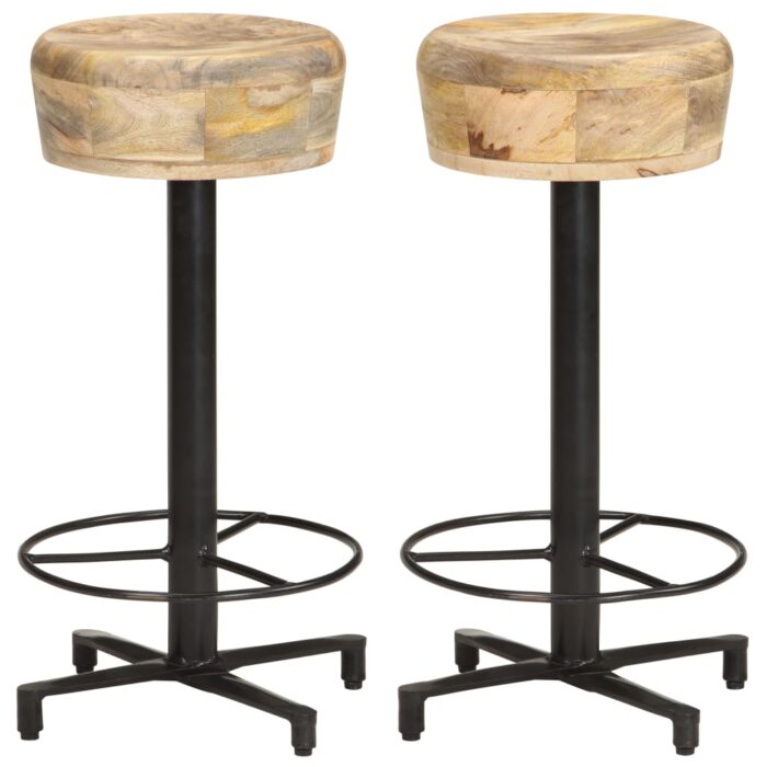 Tabourets de bar lot de 2 66 cm bois de manguier massif – Image 1