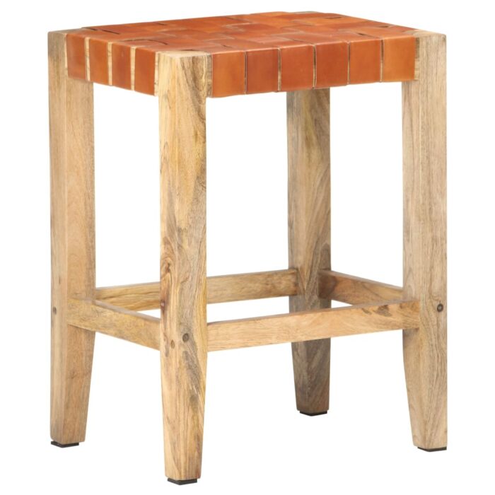 Tabourets de bar lot de 2 marron cuir véritable 60 cm – Image 10