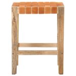 Tabourets de bar lot de 2 marron cuir véritable 60 cm – Image 2