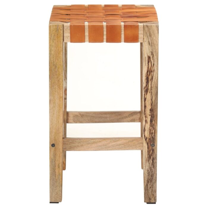 Tabourets de bar lot de 2 marron cuir véritable 60 cm – Image 3