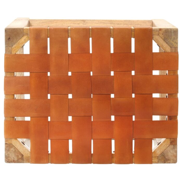 Tabourets de bar lot de 2 marron cuir véritable 60 cm – Image 4