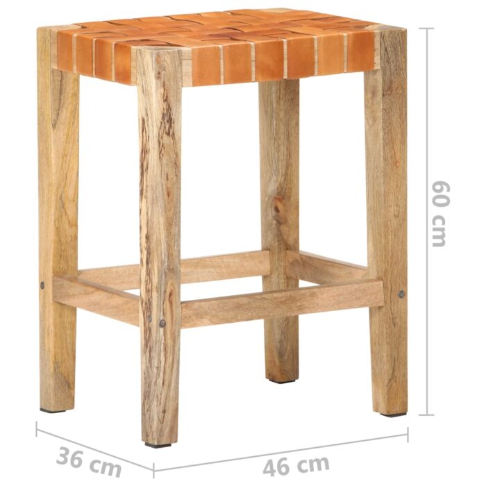 Tabourets de bar lot de 2 marron cuir véritable 60 cm – Image 7