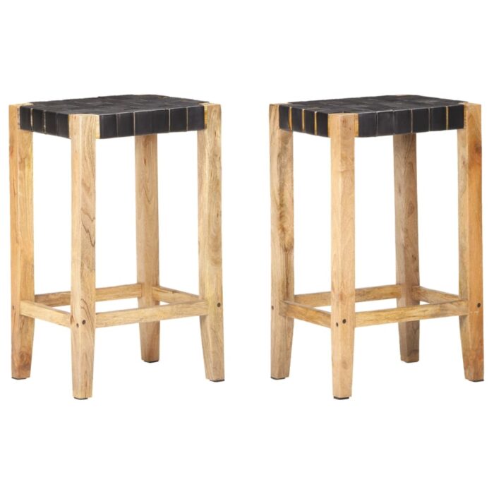 Tabourets de bar lot de 2 noir cuir véritable 75 cm – Image 1