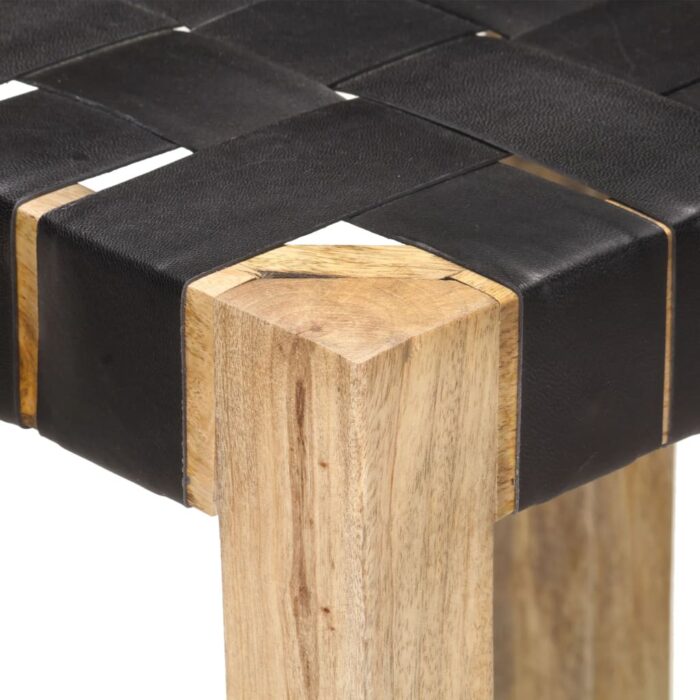 Tabourets de bar lot de 2 noir cuir véritable 75 cm – Image 4