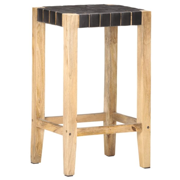 Tabourets de bar lot de 2 noir cuir véritable 75 cm – Image 6
