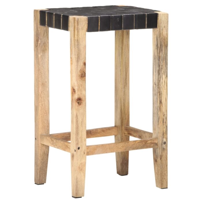 Tabourets de bar lot de 2 noir cuir véritable 75 cm – Image 7