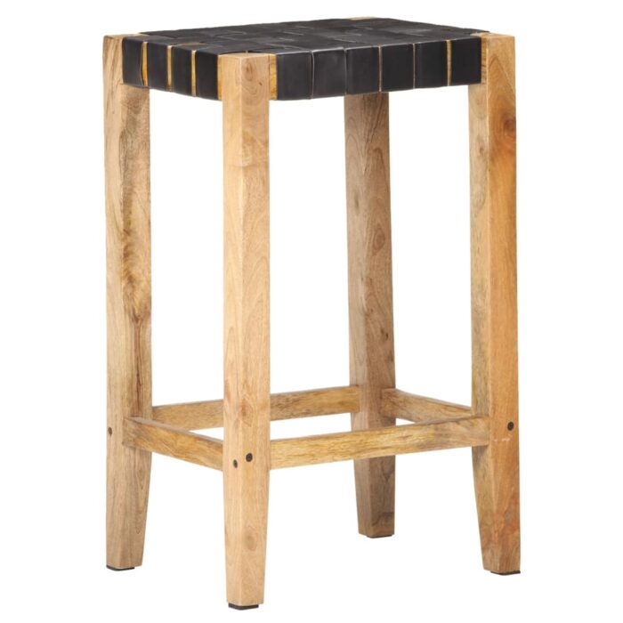 Tabourets de bar lot de 2 noir cuir véritable 75 cm – Image 8