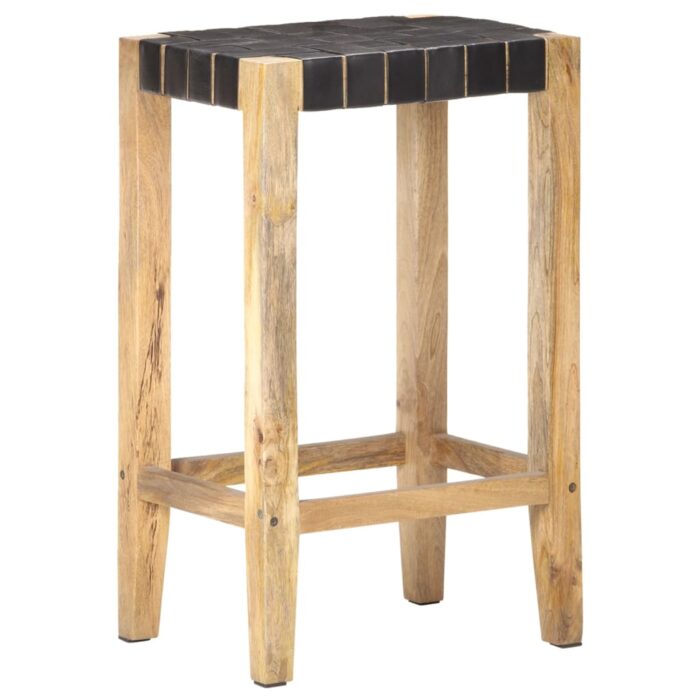 Tabourets de bar lot de 2 noir cuir véritable 75 cm – Image 9