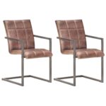 Chaises à manger cantilever lot de 2 marron cuir véritable