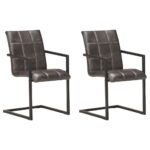 Chaises à manger cantilever lot de 2 gris cuir véritable