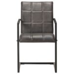 Chaises à manger cantilever lot de 2 gris cuir véritable – Image 2