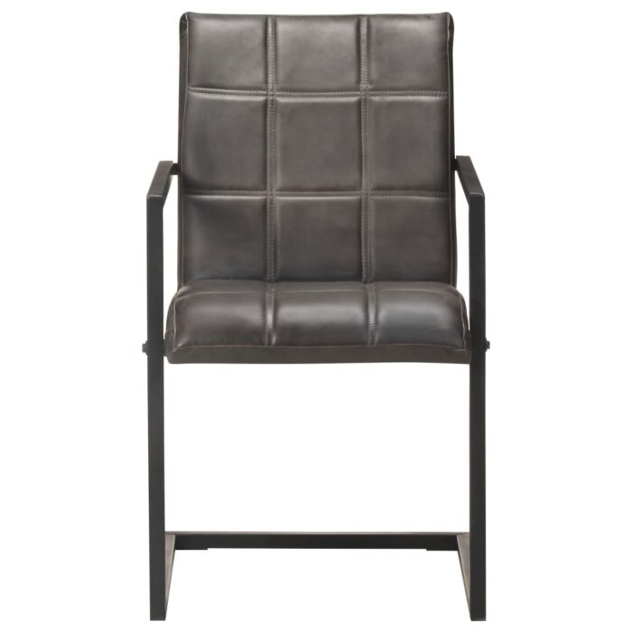 Chaises à manger cantilever lot de 2 gris cuir véritable – Image 2