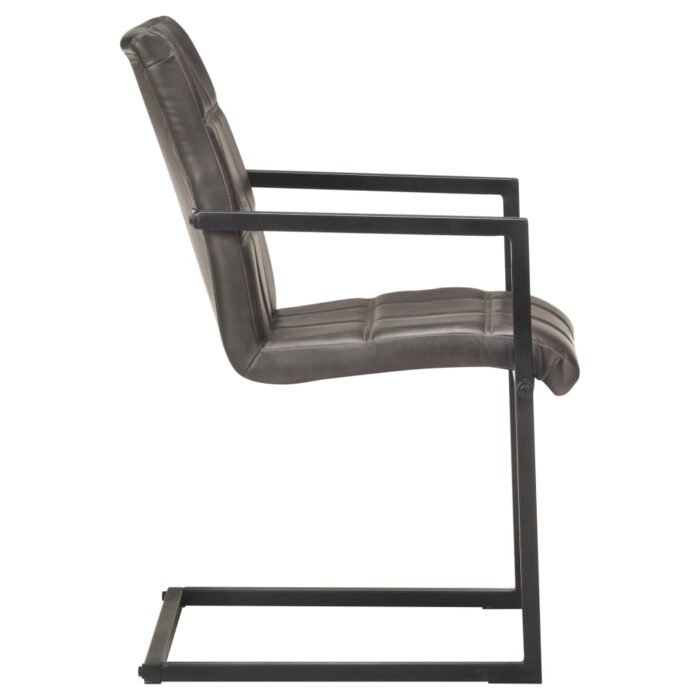 Chaises à manger cantilever lot de 2 gris cuir véritable – Image 3