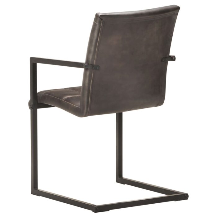 Chaises à manger cantilever lot de 2 gris cuir véritable – Image 4