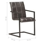 Chaises à manger cantilever lot de 2 gris cuir véritable – Image 6