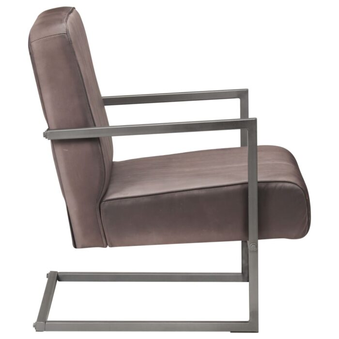 Chaise de canapé cantilever marron délavé cuir véritable – Image 2