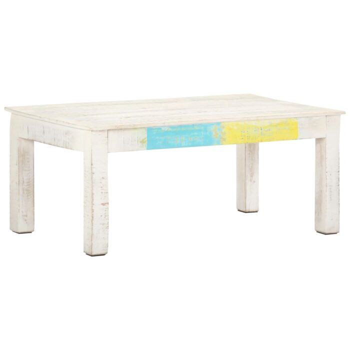 Table basse Blanc 110x60x45 cm Bois de manguier massif – Image 1