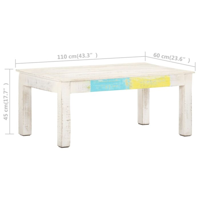 Table basse Blanc 110x60x45 cm Bois de manguier massif – Image 5