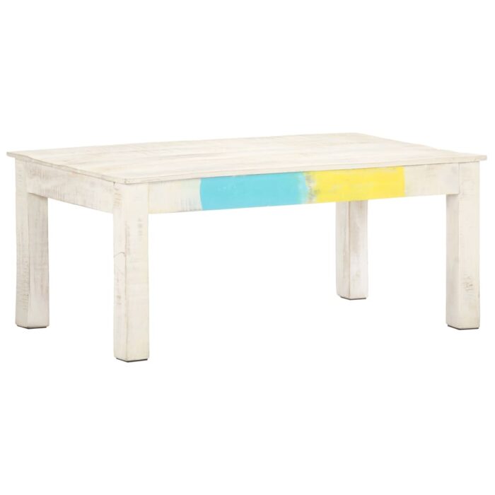 Table basse Blanc 110x60x45 cm Bois de manguier massif – Image 7
