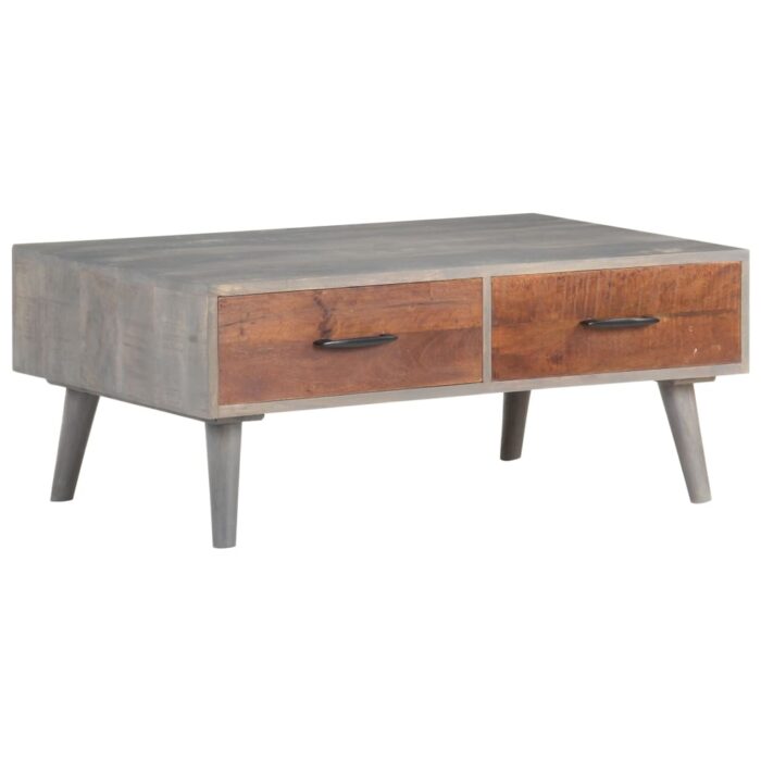 Table basse Gris 100x60x40 cm Bois massif de manguier brut – Image 6