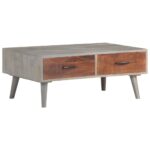 Table basse Gris 100x60x40 cm Bois massif de manguier brut – Image 7