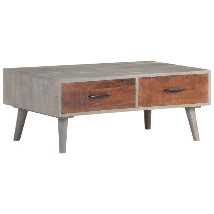Table basse Gris 100x60x40 cm Bois massif de manguier brut – Image 7