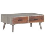 Table basse Gris 100x60x40 cm Bois massif de manguier brut – Image 8
