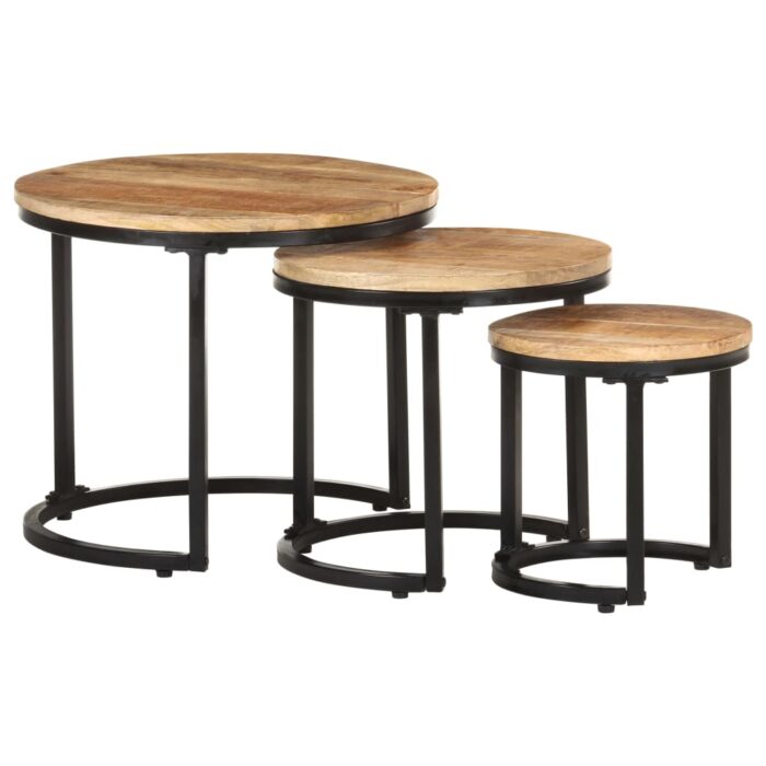 Tables d'appoint 3 pcs Bois de manguier brut – Image 10