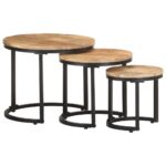 Tables d'appoint 3 pcs Bois de manguier brut – Image 11
