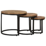 Tables d'appoint 3 pcs Bois de manguier brut – Image 2
