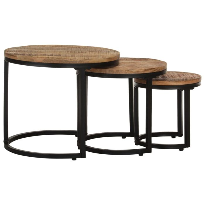 Tables d'appoint 3 pcs Bois de manguier brut – Image 2