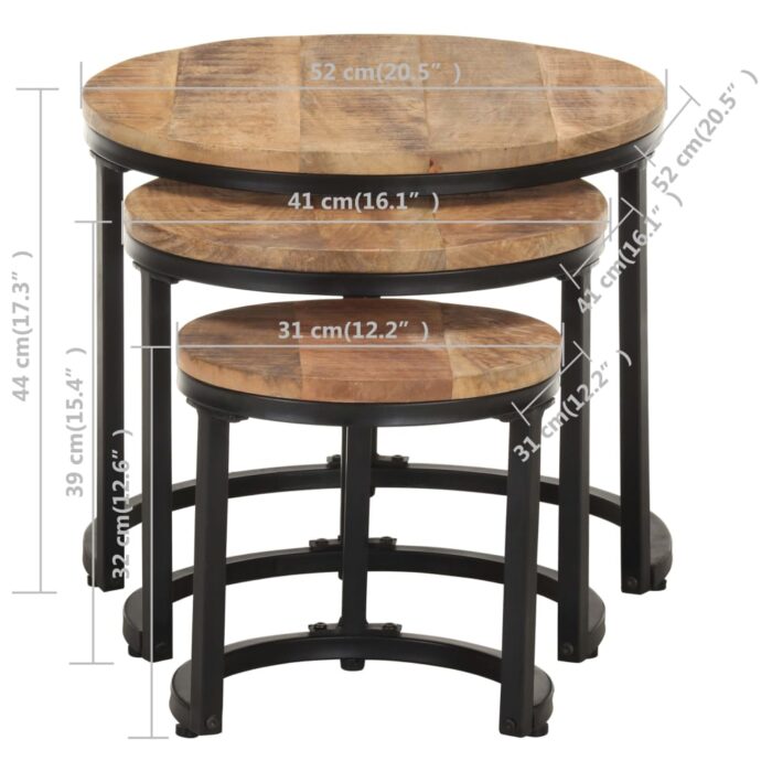Tables d'appoint 3 pcs Bois de manguier brut – Image 7
