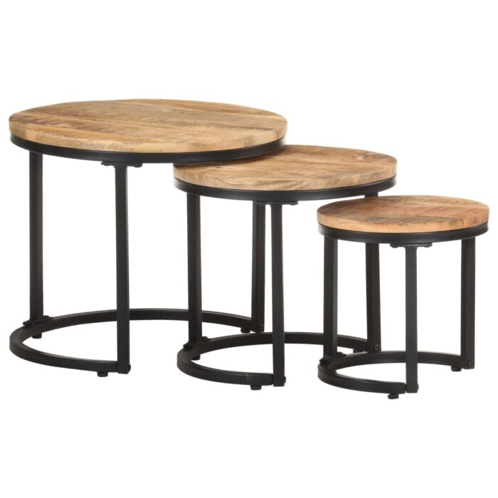 Tables d'appoint 3 pcs Bois de manguier brut – Image 8