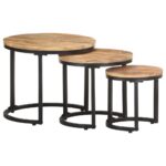 Tables d'appoint 3 pcs Bois de manguier brut – Image 9