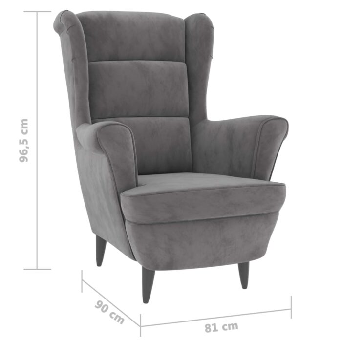 Fauteuil gris clair velours – Image 5