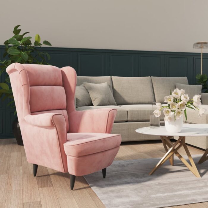 Fauteuil rose velours – Image 1
