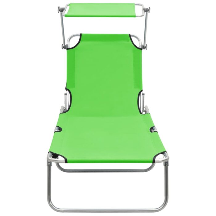 Chaise longue pliable avec auvent acier vert pomme – Image 2
