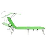 Chaise longue pliable avec auvent acier vert pomme – Image 3