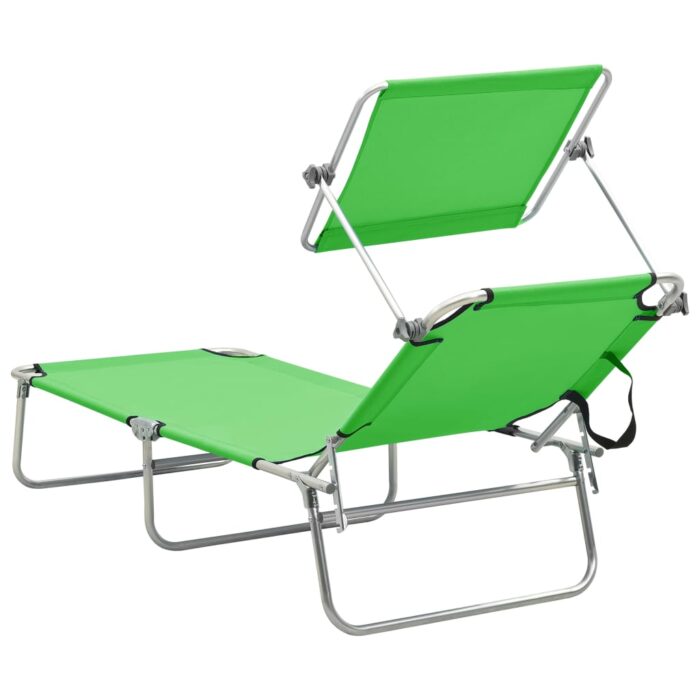 Chaise longue pliable avec auvent acier vert pomme – Image 4