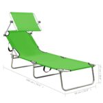 Chaise longue pliable avec auvent acier vert pomme – Image 8