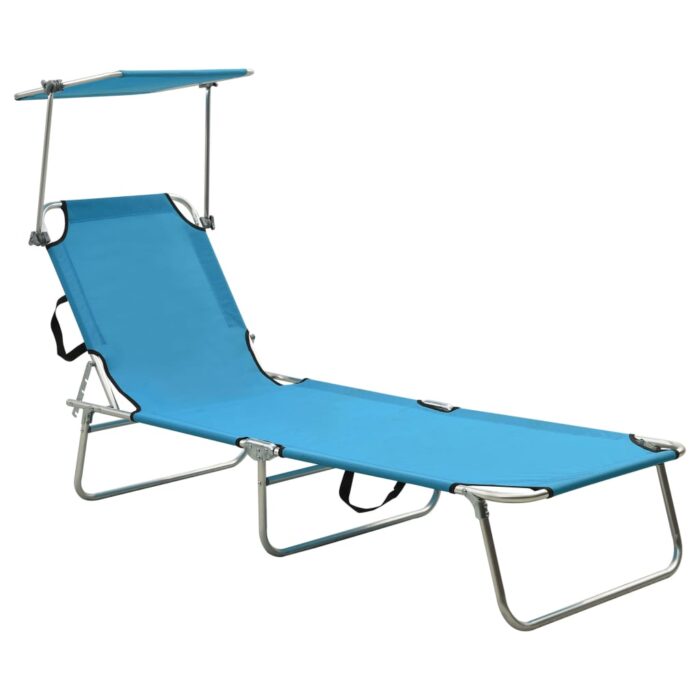 Chaise longue pliable avec auvent acier turquoise et bleu – Image 1