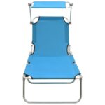 Chaise longue pliable avec auvent acier turquoise et bleu – Image 2