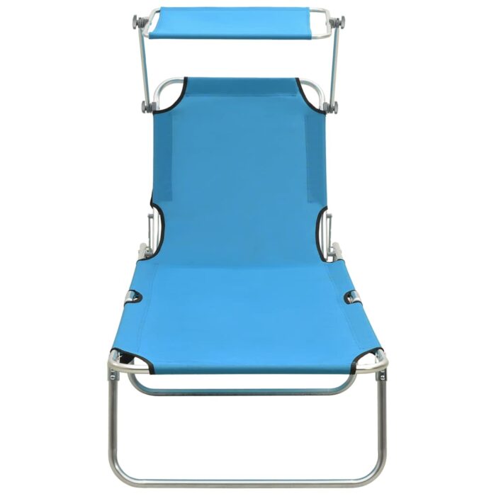 Chaise longue pliable avec auvent acier turquoise et bleu – Image 2