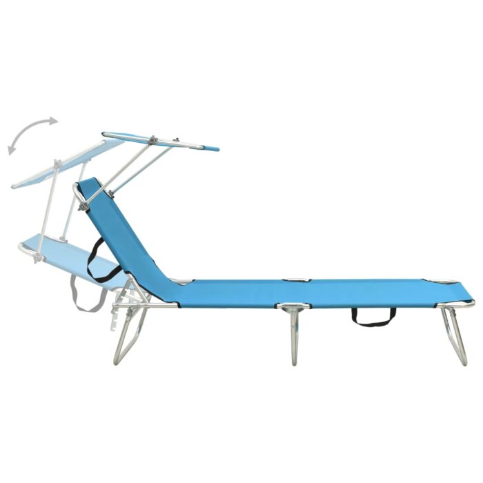 Chaise longue pliable avec auvent acier turquoise et bleu – Image 3